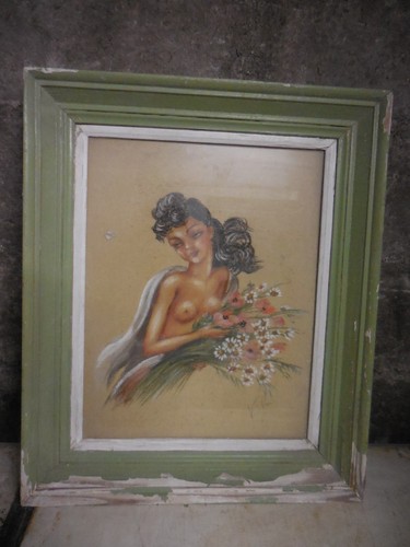 Ancien tableau femme signé - tableau,