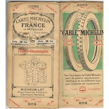 CARTE Michelin N°21 DIJON-BESANÇON Essarois Dannemarie Mâlain Framelan Bure 1922