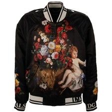 Dolce & Gabbana Extra-Large Doublure Baroque Ange Fleurs Veste Bomber Rouge Noir