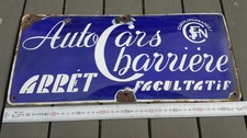 Ancienne rare plaque émaillée bombée AUTOCARS CHARRIÈRE correspondance SNCF