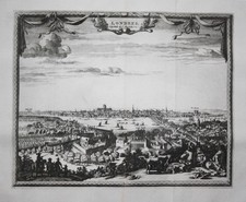 Gravure De Vue Panoramique De La Ville De Londres Par Pieter Van Der Aa 1720