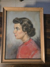 1940s Classique Femme, Vintage 35.6x45.7cm Coloré Encadré Sighed Mural Art, Home