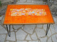 Table basse céramique Orange Jean RIVIER VALLAURIS 1950 décor abstrait