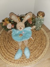 Doudou Lapin Tex - Fleurs Bleu, Broderie Fleur, TBE, B1