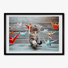 Tulup Photo 70x50cm Décor MDF Le salon Cadre Oiseaux de chat en papier