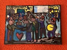 JABER 1938-2021 TOILE - CHÂSSIS  70 X 50 MIXTE ET COLLAGE JOURNÉE DE LA TUNISIE