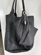 SAC SEAU PORTé EPAULE EN CUIR  GRAINé NOIR "MADE IN ITALY" + POCHETTE ATTENANTE