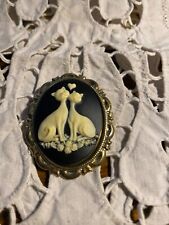 Vintage Style camée et pendentif Broche  avec chats amoureux