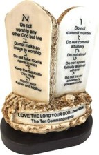 6.5'' Resin Ten Commandments Tablets Home Statue Decor Religious Art Wooden Base