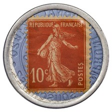 France timbre-monnaie Crédit Lyonnais 10 centimes rouge fond bleu 1920 aluminium