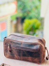 Trousse de toilette de voyage vintage en cuir de chèvre 11 pouces trousse de ...