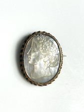 ANCIEN Broche CAMEE Nacre Plaqué Or ANTIQUE MOP Gold Plated Cameo