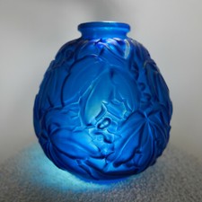 ancien vase bleu  ART DECO "fleurs d'orient"signé CARRILLO 19 cm lalique? daum?