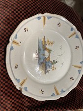 Ancienne Assiette Faïence Nevers France Motifs Chinois Époque Fin XVIII