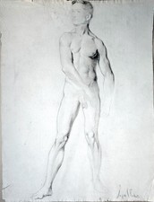 Leon Lepeltier (1877-1960) Anatomie homme nu grande feuille  1880 (63x48cm)