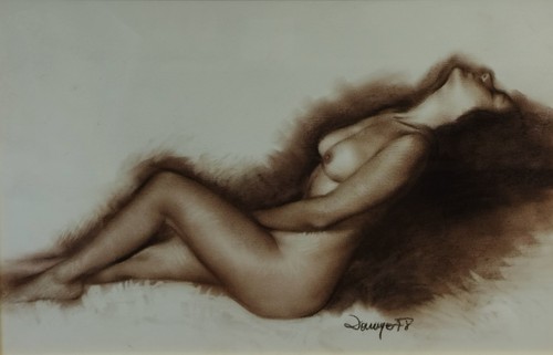 Femme nue allongée signée - nue,
