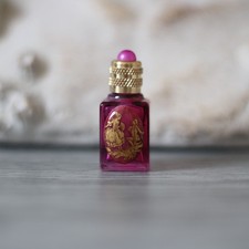 3.7 cm de haut, miniature de parfum vide, bouteille  en verre décor Frangonard
