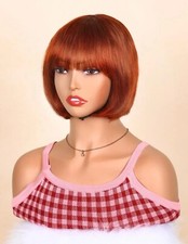 Perruque Naturelle Femme Courte Coupe Carré Orange Rousse Wig Femme 15cm +Cadeau