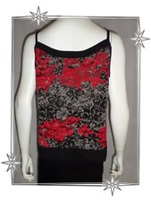 ¶ - Magnifique Haut Débardeur Dentelle Résille  Noir Rouge Joseph Ribkoff T48