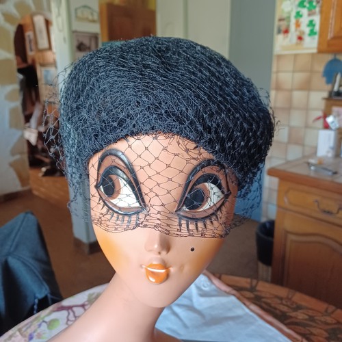Chapeau bibi noir voilette - voilette, xxe