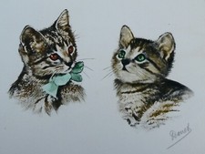 ADORABLE Cute ! ESTAMPE ANCIENNE Old print - CHATONS Kittens
