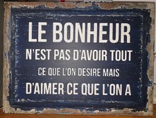 plaque/panneau bois  "le bonheur ." 40*30cm ref 17312