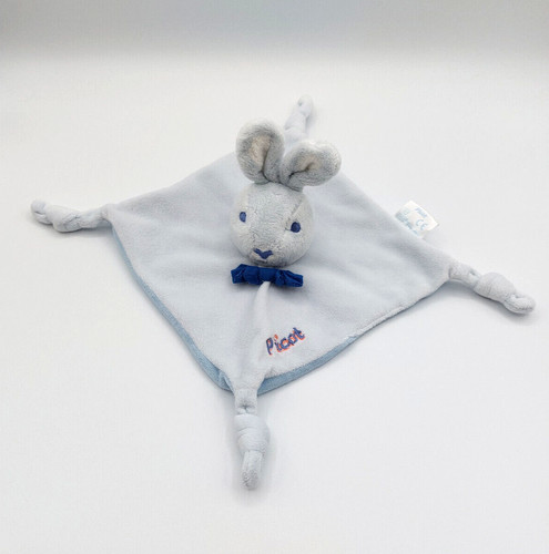 Doudou plat lapin bleu picot - plat,