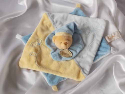Doudou ours bleu - ,, jaune
