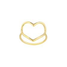 Bague Cœur Ouvert Brillante En Or Jaune 14K Solide Réel