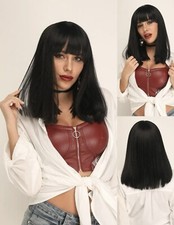 Perruque Synthétique Noir Lisse À Frange Cheveux Court +4 BONNET OFFERT Coiffure