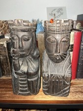 2 anciens serre livres roi et reine jeu d Échec en bois 