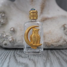 Miniature de parfum vide, bouteille en verre transparent décoré d'un hibou