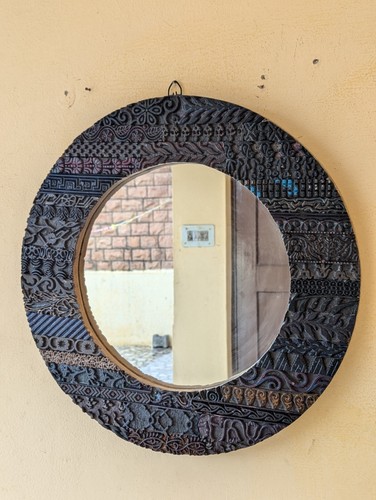 Miroir rond bois recyclé - miroir,