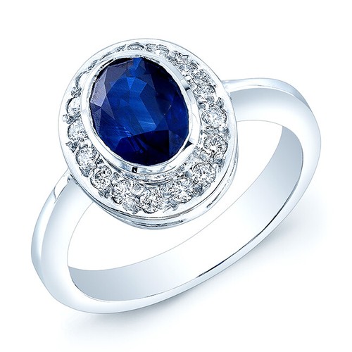 14k blanc ovale bleu saphir - blanc,