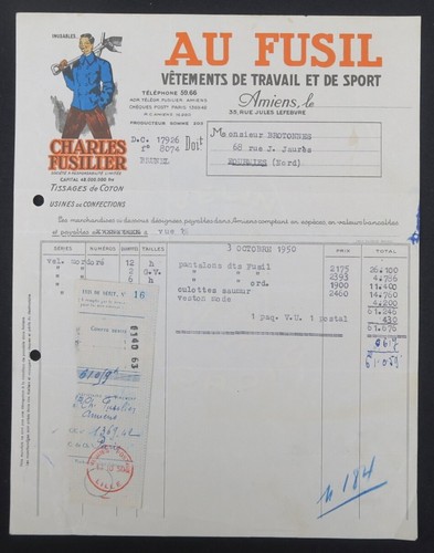 Facture 1950 amiens - amiens, fusil