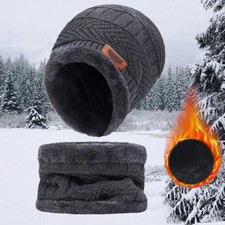 Bonnet d'Hiver et Écharpe Hommes et Femmes - Ensemble Chaud Polaire Gris