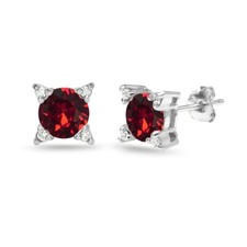 925 Argent Rouge Foncé Clouté Solitaire Clou Boucles Avec Européenne Cristaux