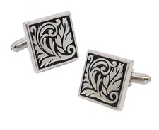 Noir et Argent Artistique Feuille Motif Carré Mans Manchette Liens Par Direct