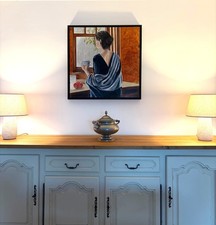 Tableau de peintre , numéro 166 , titre REVERIE 80 X 80 encadré et signé 