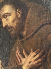 Tableau ancien religieux XVIII° HST  Religion Saint François priant à restaurer