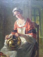 tableau Albert Sorkau scène d'intérieur art Lorrain huile sur carton