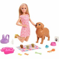 Poupée Barbie (blonde) avec chien et chiots