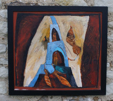 Une visite a Paris Acrylique sur carton signee Philippe Pradier