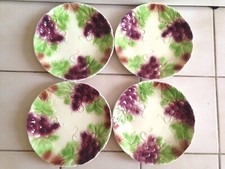 4 superbes et anciennes  assiettes  BARBOTINE   Décor de raisins  vintage 