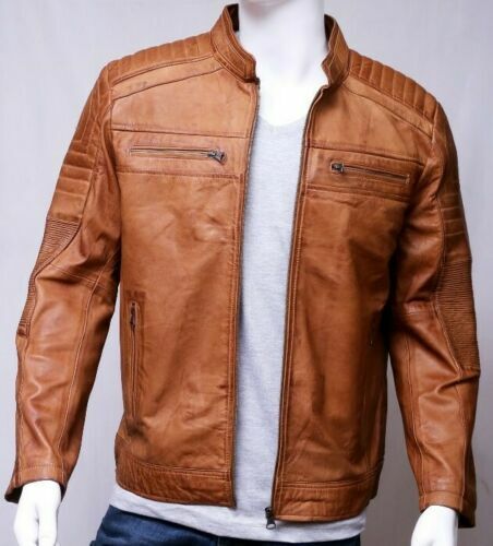 Blouson moto marron - , homme