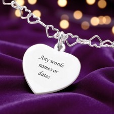 Argent Sterling Collier avec Gravure! Beau Coeurs Chaîne, Personnalisé
