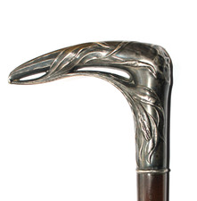 Canne pommeau argent ciselé motif de mais Art nouveau