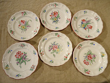 6 assiettes plates faïence Lunéville KG modèle réverbère décor floral  Ø 24,4 cm