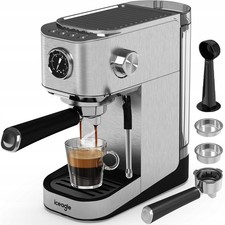 Machine à café expresso Gevi CM5022A‑GS avec moulin et buse vapeur, 1350 W