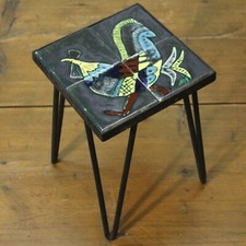 Sellette porte plantes céramique au coq Gabriel Fourmaintraux Desvres 1950s